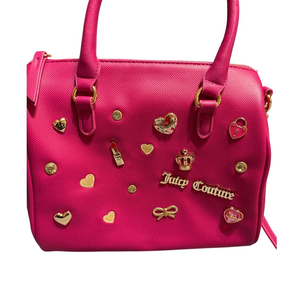 Juicy Couture Pink Charm Satchel Bowler Crossbody Bag Gold Hardware Y2K Coquette